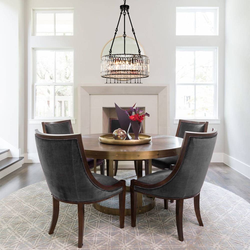 Bauhaus 5 - Light Drum Crystal Chandelier with Adjustable Chains/Rods - LightfixturesUAE