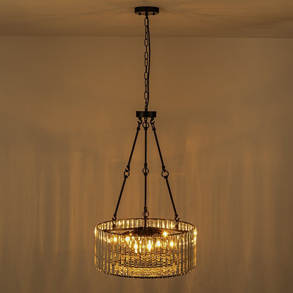 Bauhaus 5 - Light Drum Crystal Chandelier with Adjustable Chains/Rods - LightfixturesUAE