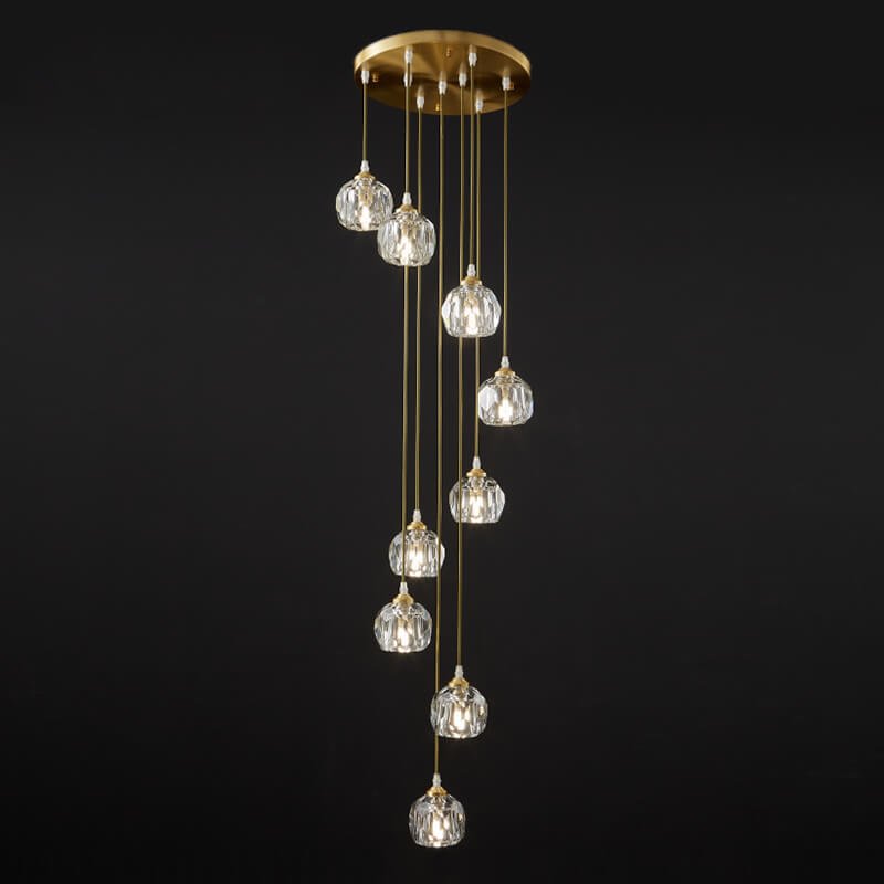Bauhaus 5/9 - Light Disc Staircase Swirl Cluster Crystal Pendant Light - LightfixturesUAE