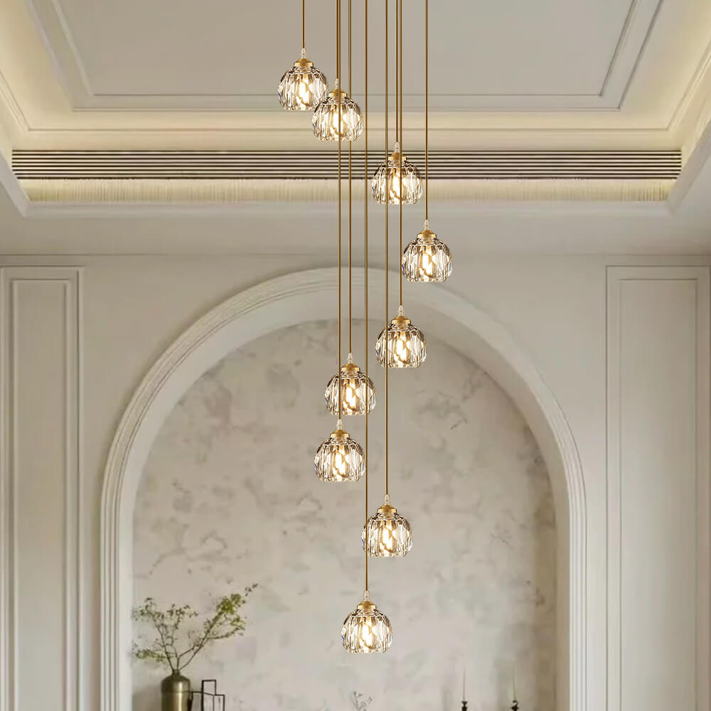 Bauhaus 5/9 - Light Disc Staircase Swirl Cluster Crystal Pendant Light - LightfixturesUAE