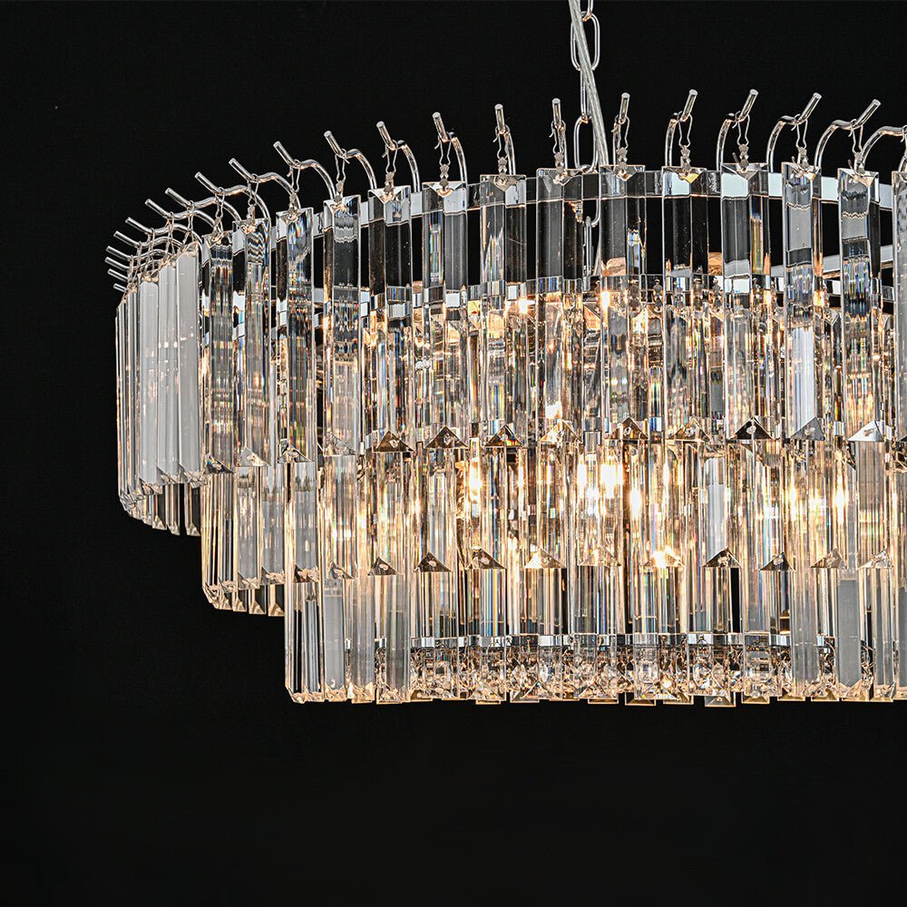Bauhaus 9 - Light Round Drum Tiered Crystal Chandelier - LightfixturesUAE