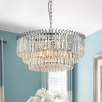 Bauhaus 9 - Light Round Drum Tiered Crystal Chandelier - LightfixturesUAE