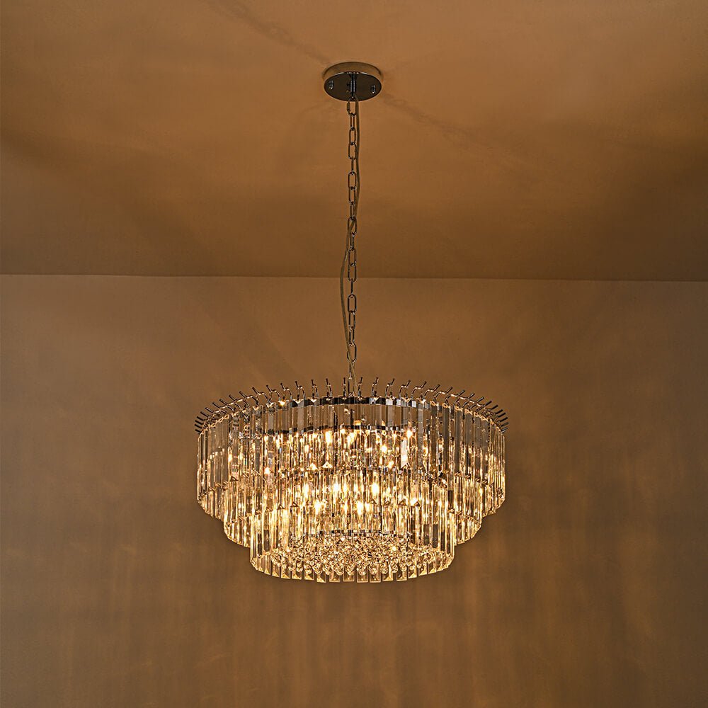 Bauhaus 9 - Light Round Drum Tiered Crystal Chandelier - LightfixturesUAE