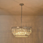 Bauhaus 9 - Light Round Drum Tiered Crystal Chandelier - LightfixturesUAE