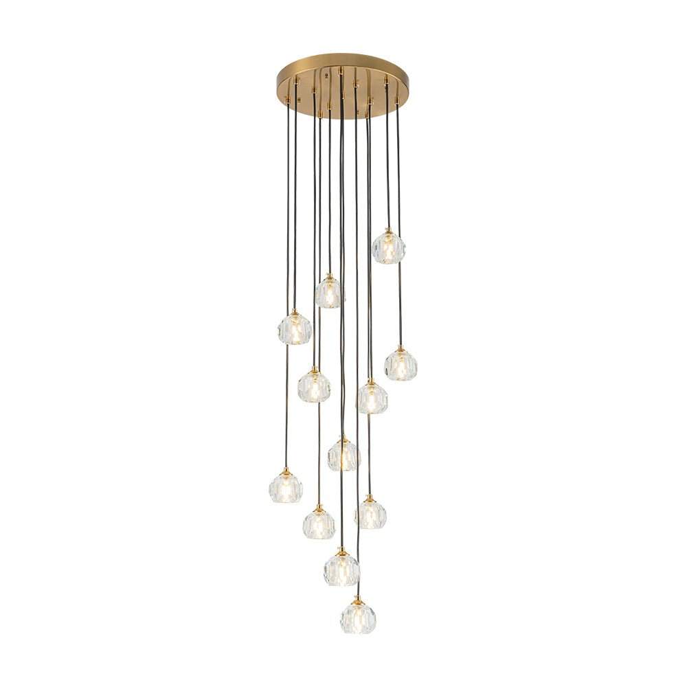 Bauhaus Glam 12 - Light Staircase Cluster Crystal Multi - Drop Tassel Pendant Light - LightfixturesUAE