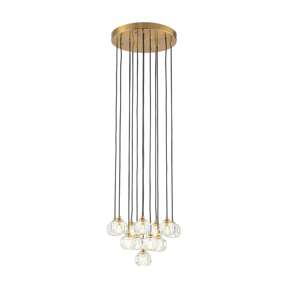 Bauhaus Glam 12 - Light Staircase Cluster Crystal Multi - Drop Tassel Pendant Light - LightfixturesUAE