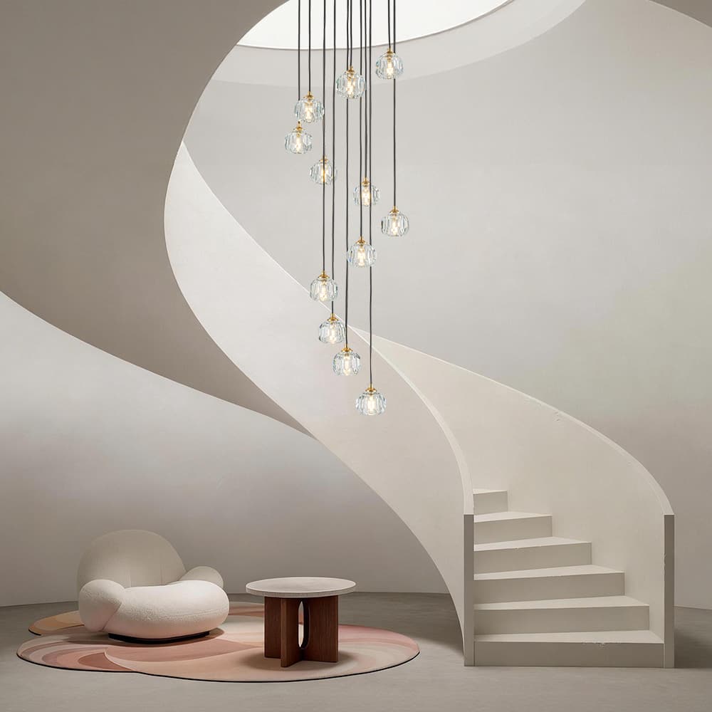Bauhaus Glam 12 - Light Staircase Cluster Crystal Multi - Drop Tassel Pendant Light - LightfixturesUAE