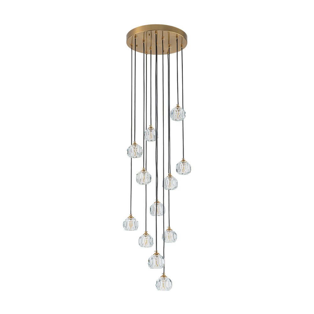 Bauhaus Glam 12 - Light Staircase Cluster Crystal Multi - Drop Tassel Pendant Light - LightfixturesUAE