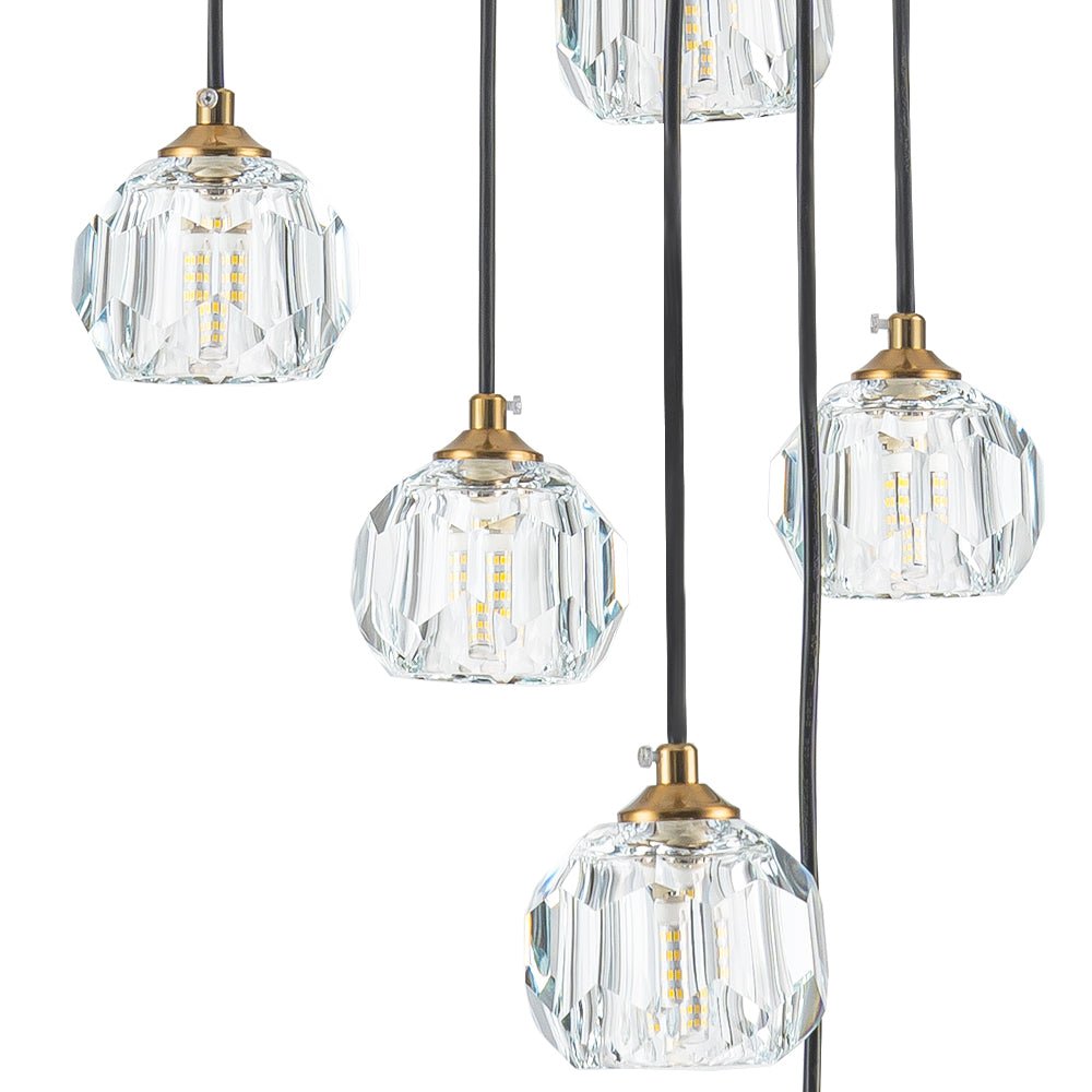 Bauhaus Glam 12 - Light Staircase Cluster Crystal Multi - Drop Tassel Pendant Light - LightfixturesUAE