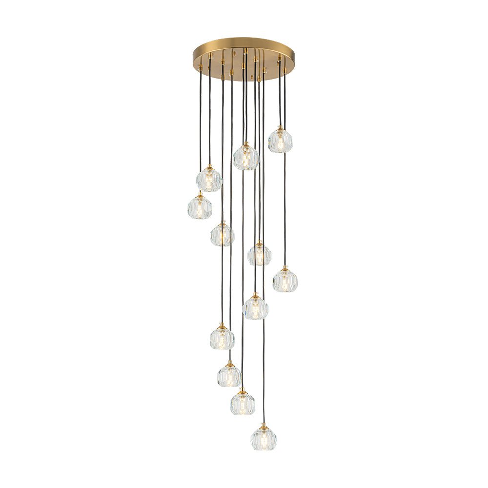 Bauhaus Glam 12 - Light Staircase Cluster Crystal Multi - Drop Tassel Pendant Light - LightfixturesUAE