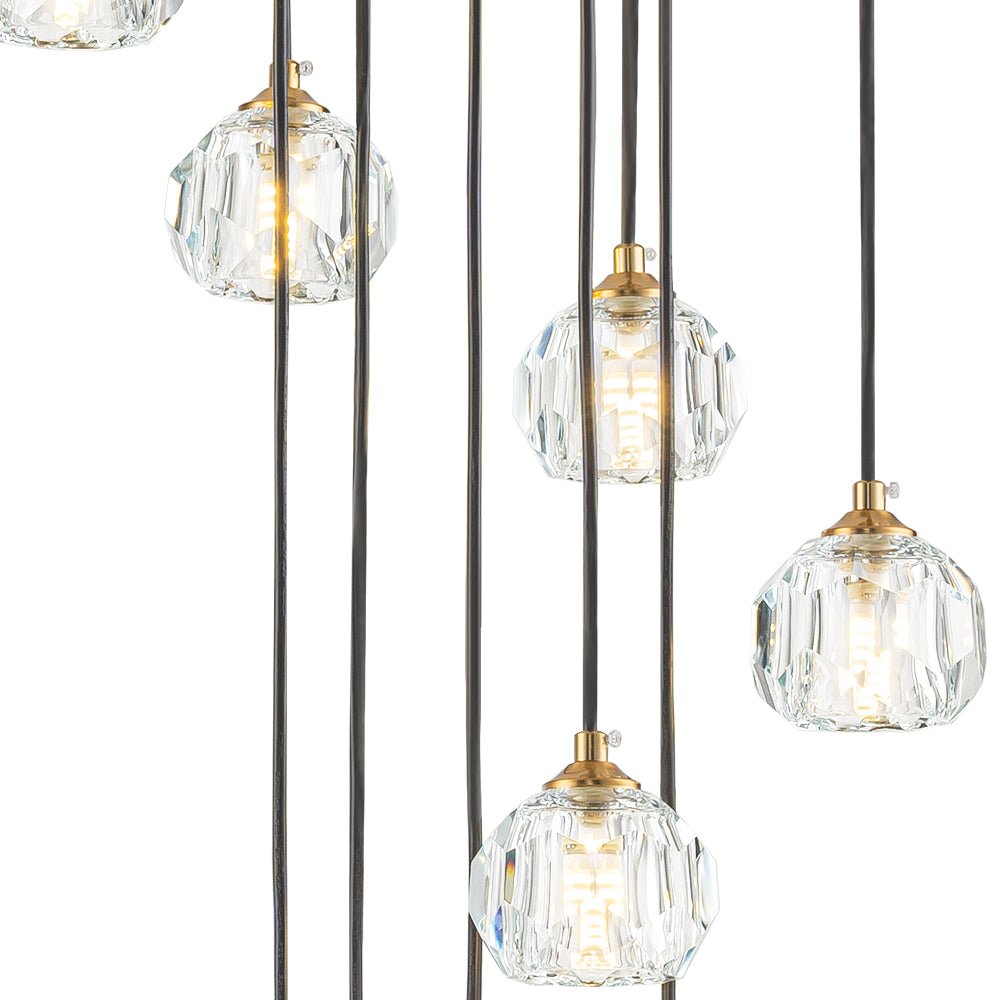 Bauhaus Glam 12 - Light Staircase Cluster Crystal Multi - Drop Tassel Pendant Light - LightfixturesUAE