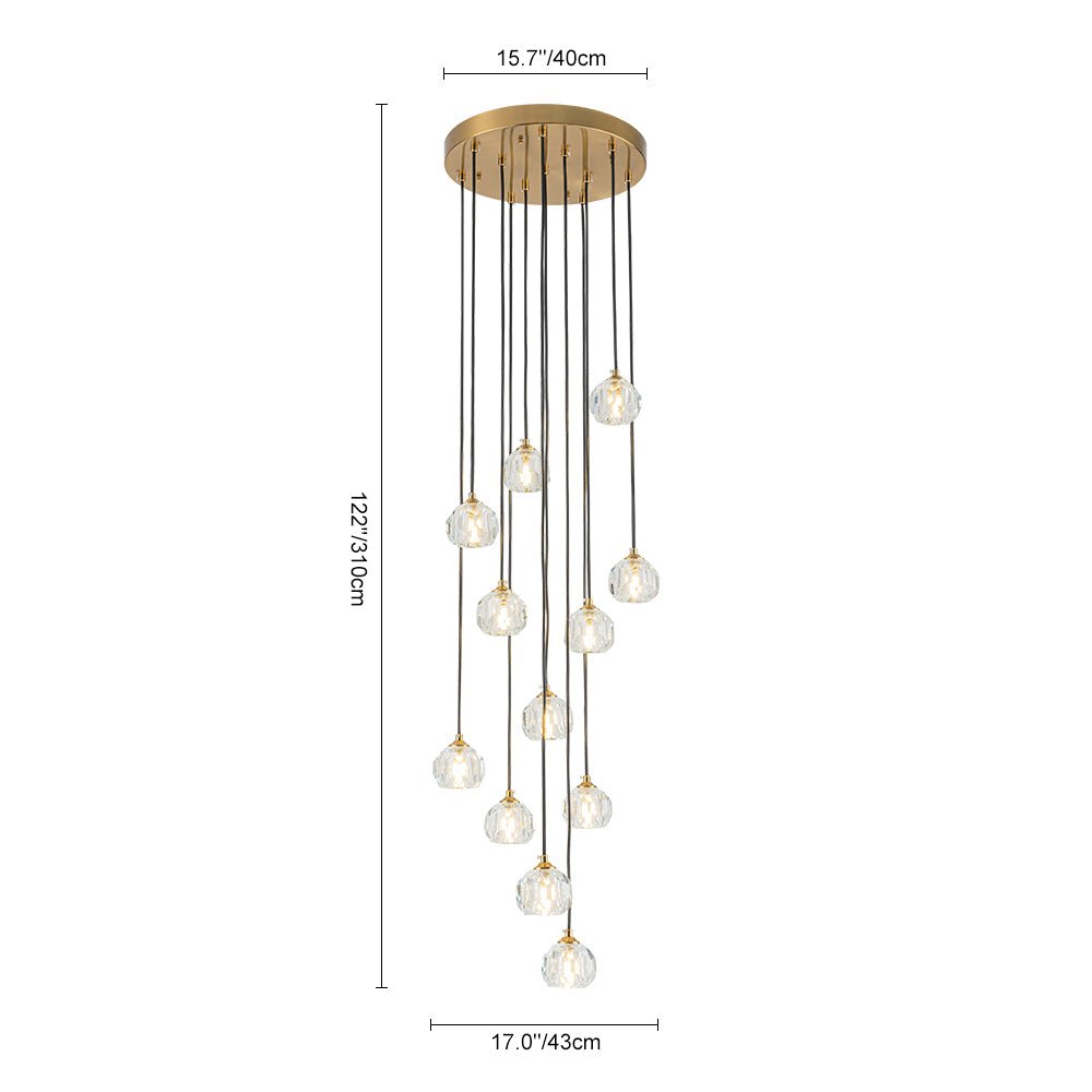 Bauhaus Glam 12 - Light Staircase Cluster Crystal Multi - Drop Tassel Pendant Light - LightfixturesUAE