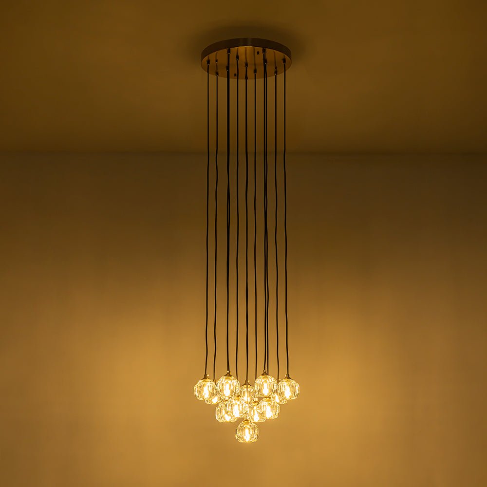 Bauhaus Glam 12 - Light Staircase Cluster Crystal Multi - Drop Tassel Pendant Light - LightfixturesUAE