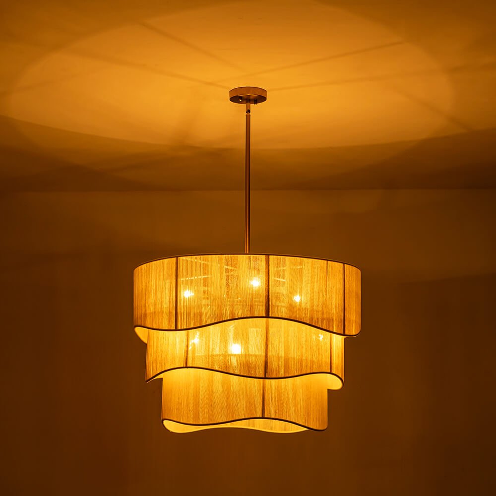 Boho 3 - Tier Beige Handwoven Drum Chandelier - LightfixturesUAE