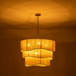 Boho 3 - Tier Beige Handwoven Drum Chandelier - LightfixturesUAE