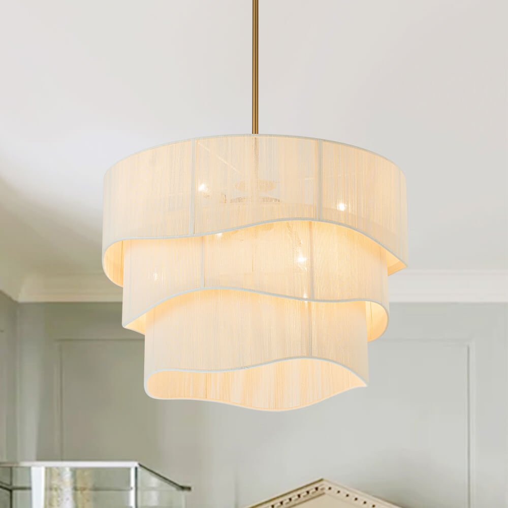 Boho 3 - Tier Beige Handwoven Drum Chandelier - LightfixturesUAE