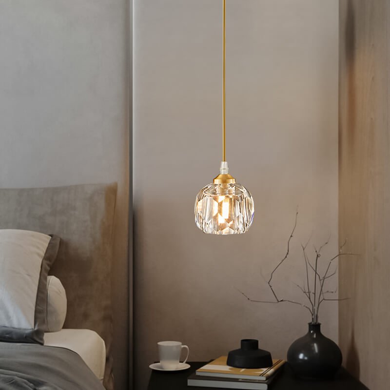 Brass Mini Pendant Lighting Crystal Shade Hanging Light - LightfixturesUAE