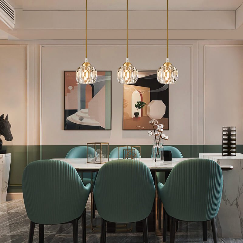 Brass Mini Pendant Lighting Crystal Shade Hanging Light - LightfixturesUAE