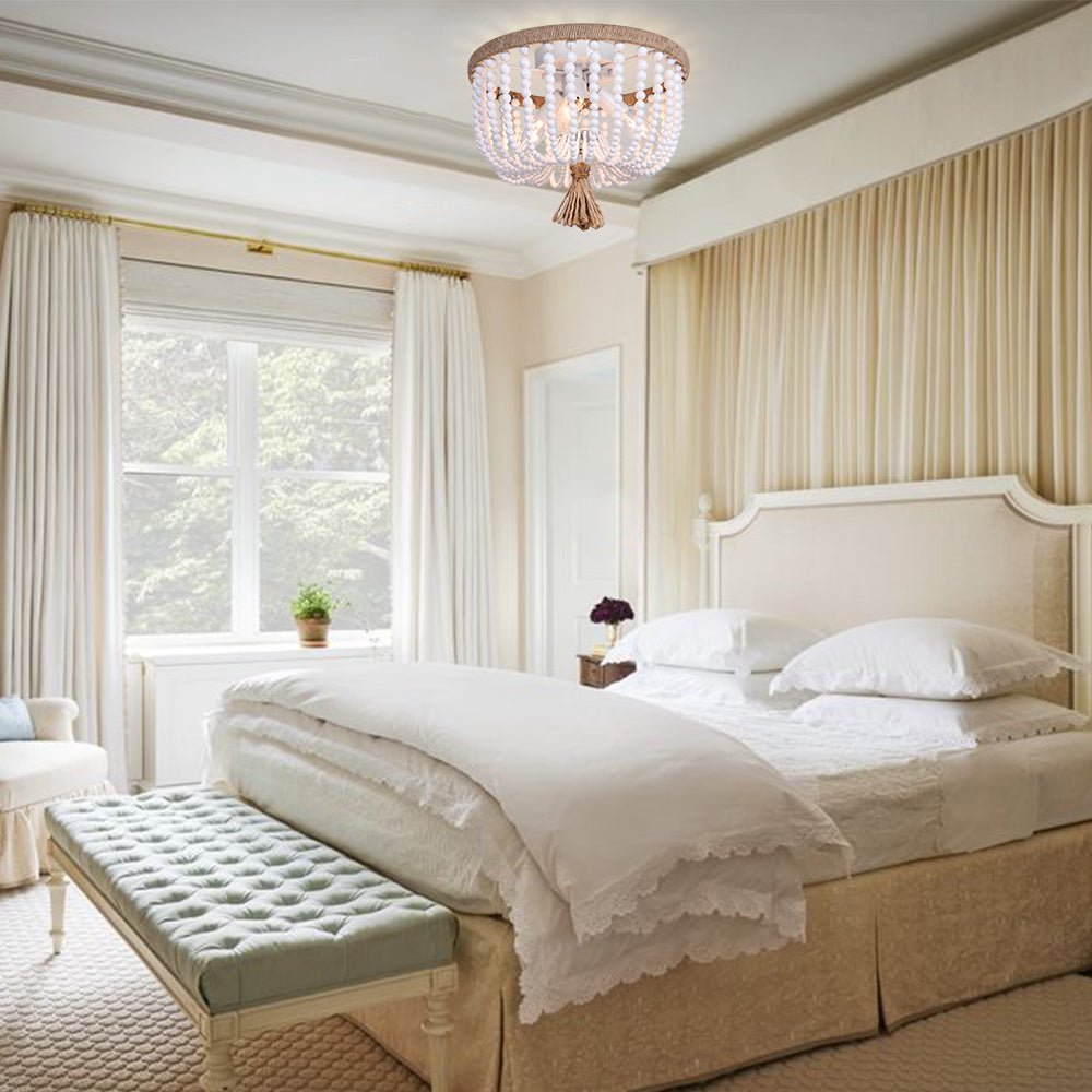 Coastal Wood Beaded Flush Mount Ceiling Light - LightfixturesUAE
