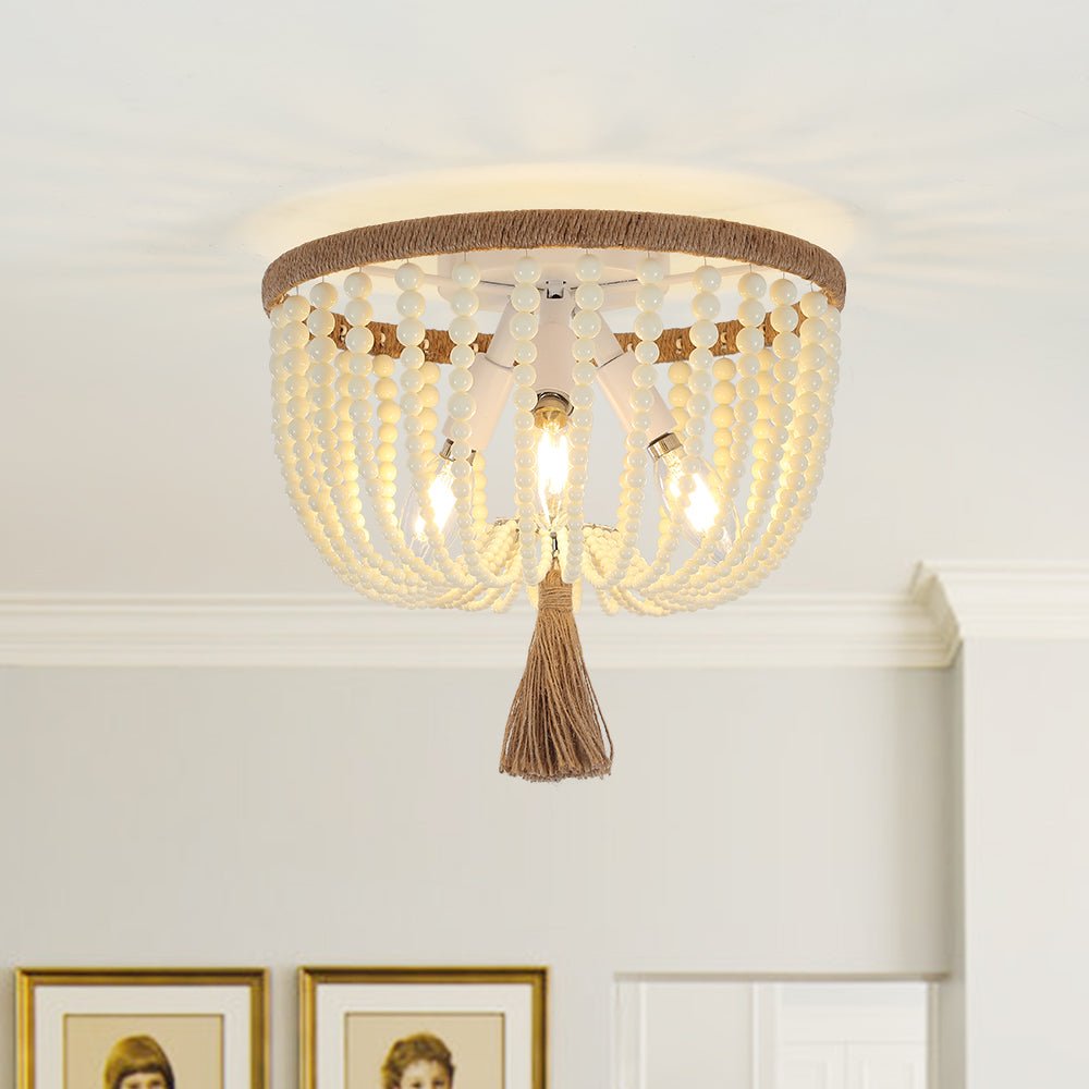 Coastal Wood Beaded Flush Mount Ceiling Light - LightfixturesUAE