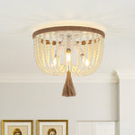 Coastal Wood Beaded Flush Mount Ceiling Light - LightfixturesUAE