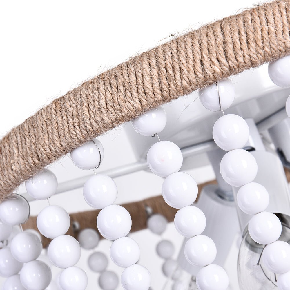 Coastal Wood Beaded Flush Mount Ceiling Light - LightfixturesUAE