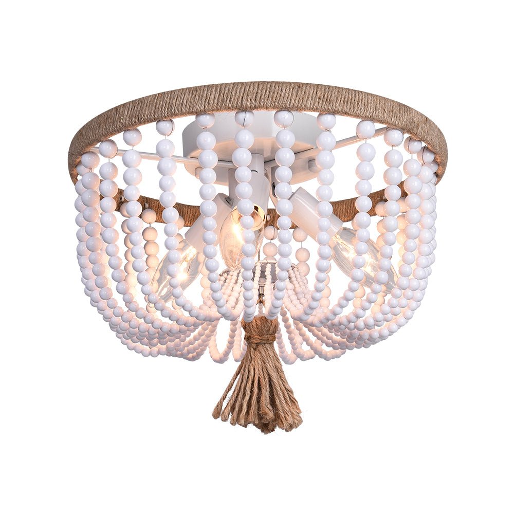 Coastal Wood Beaded Flush Mount Ceiling Light - LightfixturesUAE