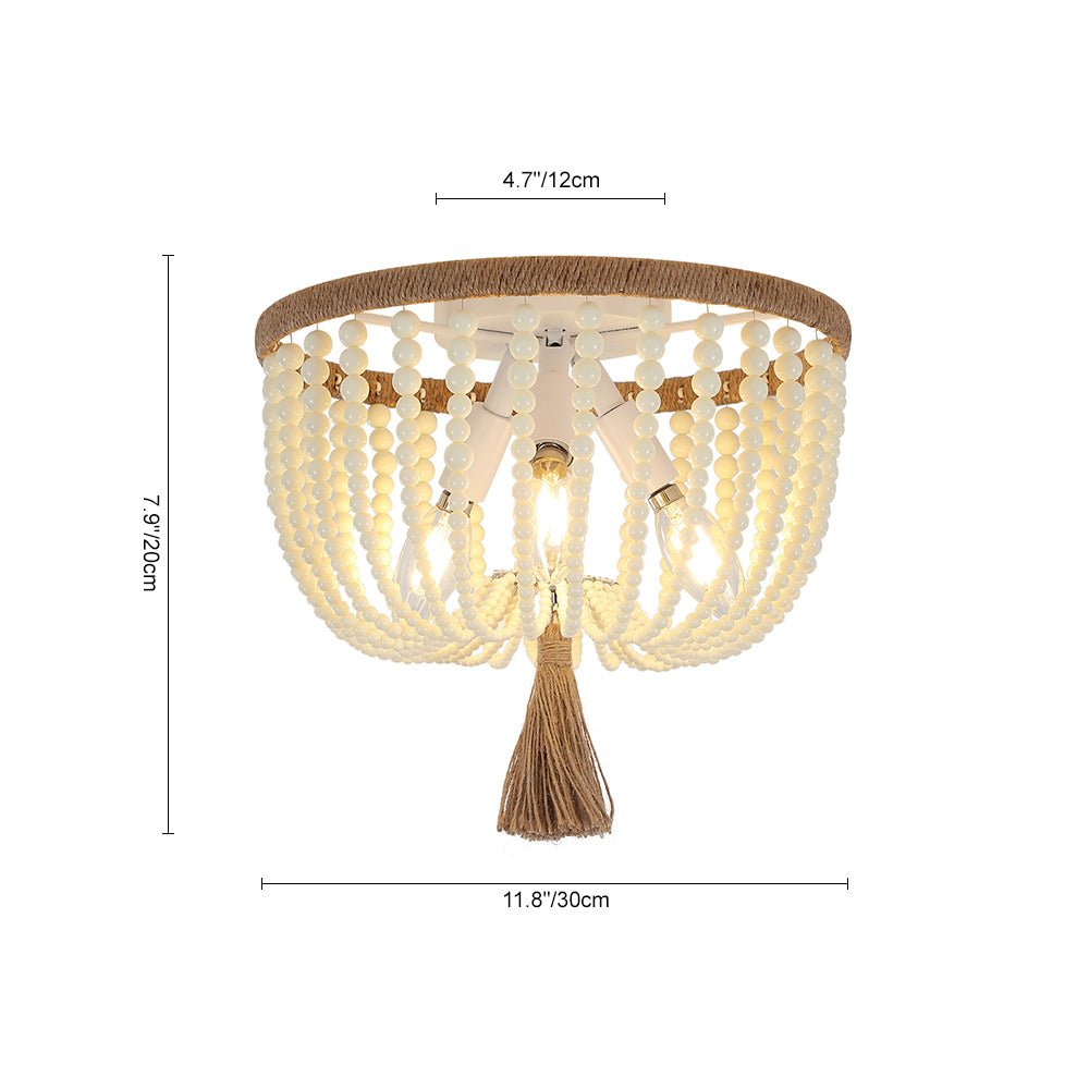 Coastal Wood Beaded Flush Mount Ceiling Light - LightfixturesUAE