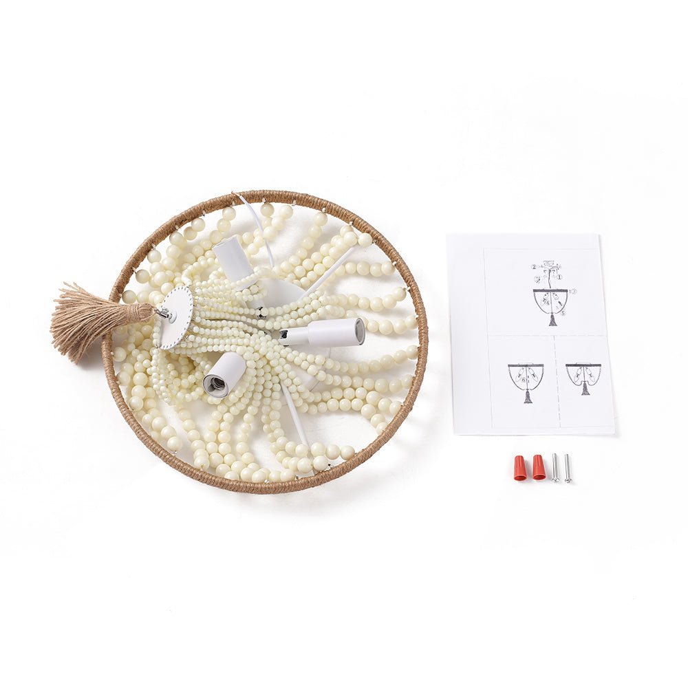Coastal Wood Beaded Flush Mount Ceiling Light - LightfixturesUAE