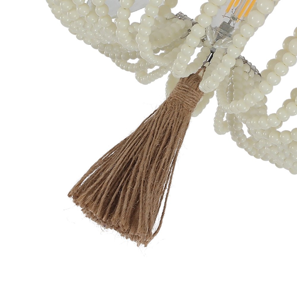 Coastal Wood Beaded Flush Mount Ceiling Light - LightfixturesUAE