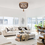 Coastal Wood Beaded Flush Mount Ceiling Light - LightfixturesUAE