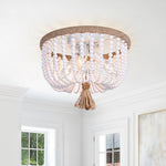 Coastal Wood Beaded Flush Mount Ceiling Light - LightfixturesUAE