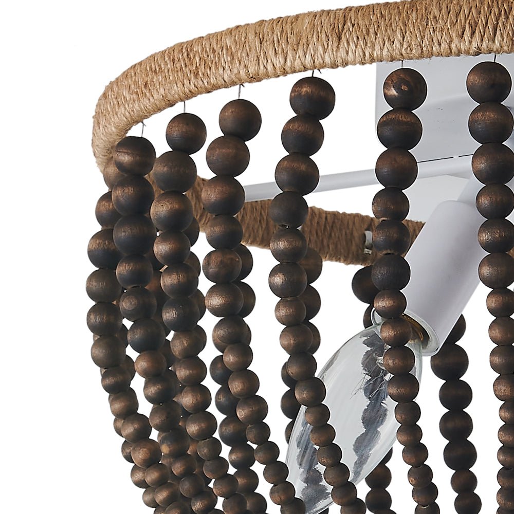 Coastal Wood Beaded Flush Mount Ceiling Light - LightfixturesUAE