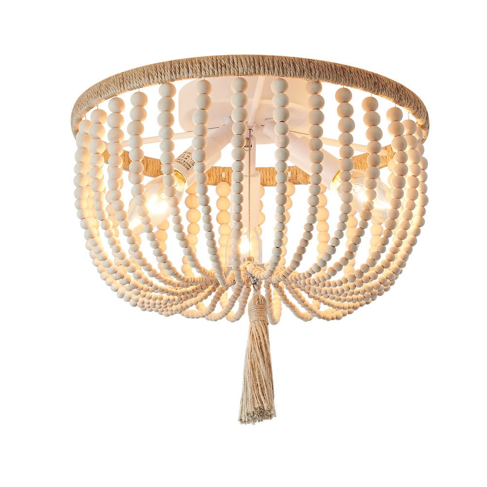 Coastal Wood Beaded Flush Mount Ceiling Light - LightfixturesUAE