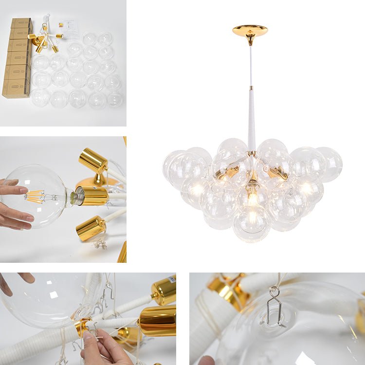 Contemporary Cluster Clear Glass Cloud Bubble Chandelier - LightfixturesUAE