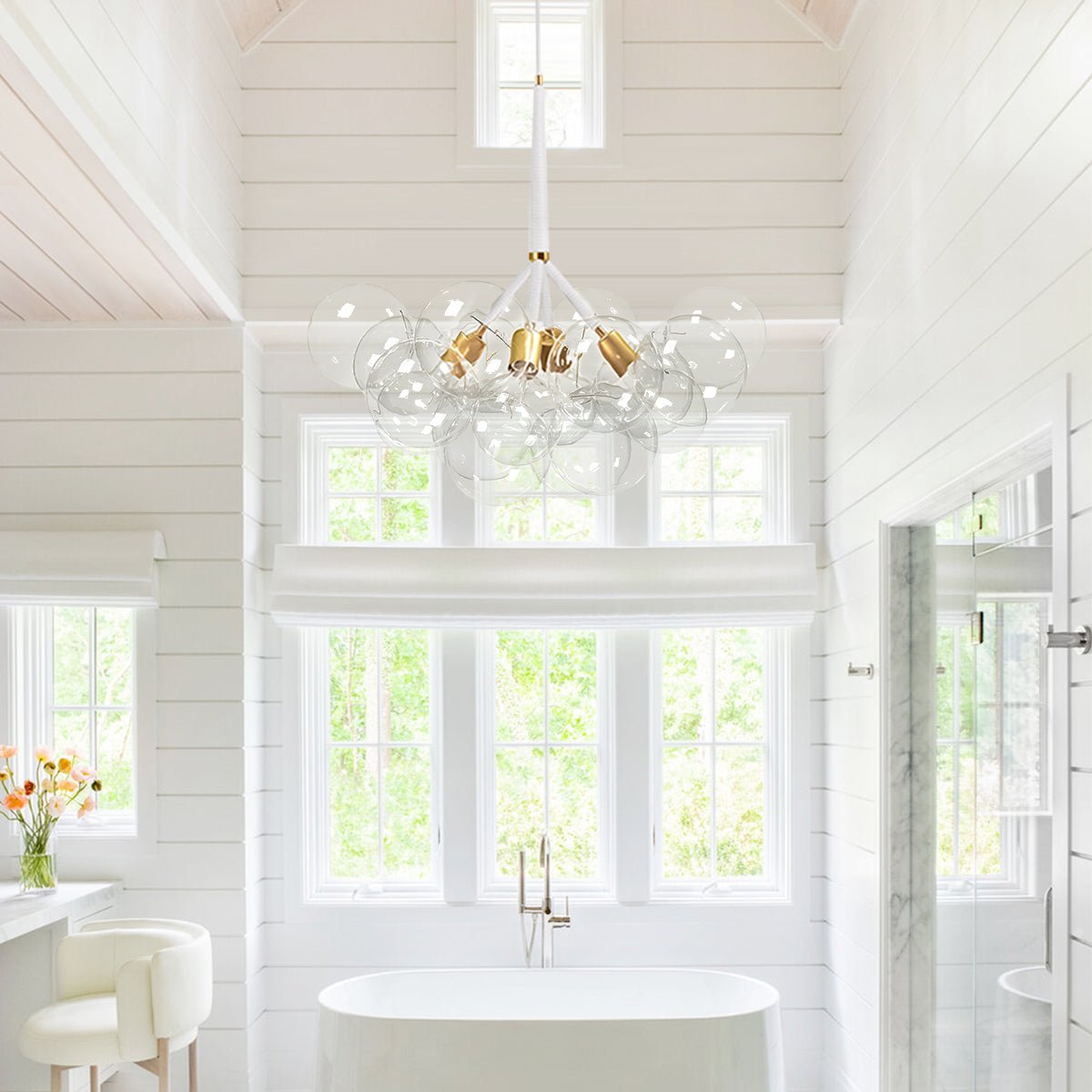 Contemporary Cluster Clear Glass Cloud Bubble Chandelier - LightfixturesUAE
