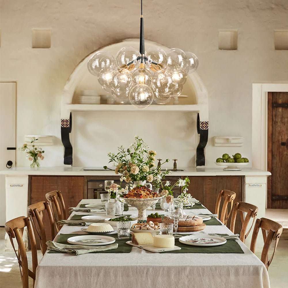 Contemporary Cluster Clear Glass Cloud Bubble Chandelier - LightfixturesUAE