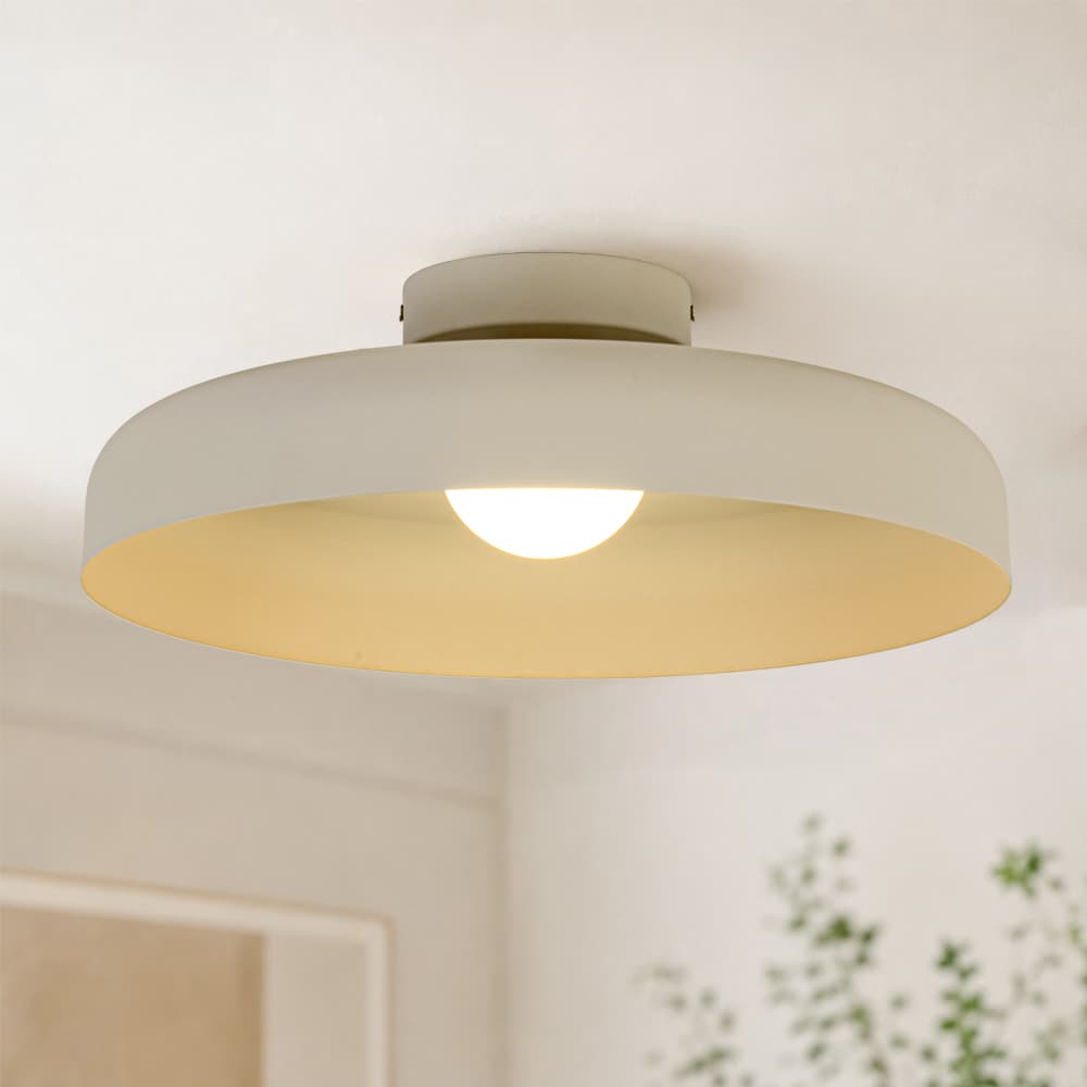 Cream Style Minimalist Khaki Matte Shallow Pan Semi Flush Mount - LightfixturesUAE