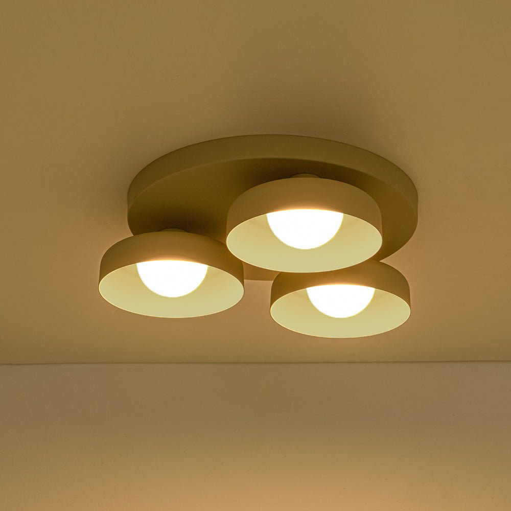 Dimmable Warm Light Khaki Matte 3 - Light Bowl LED Flush Mount - LightfixturesUAE