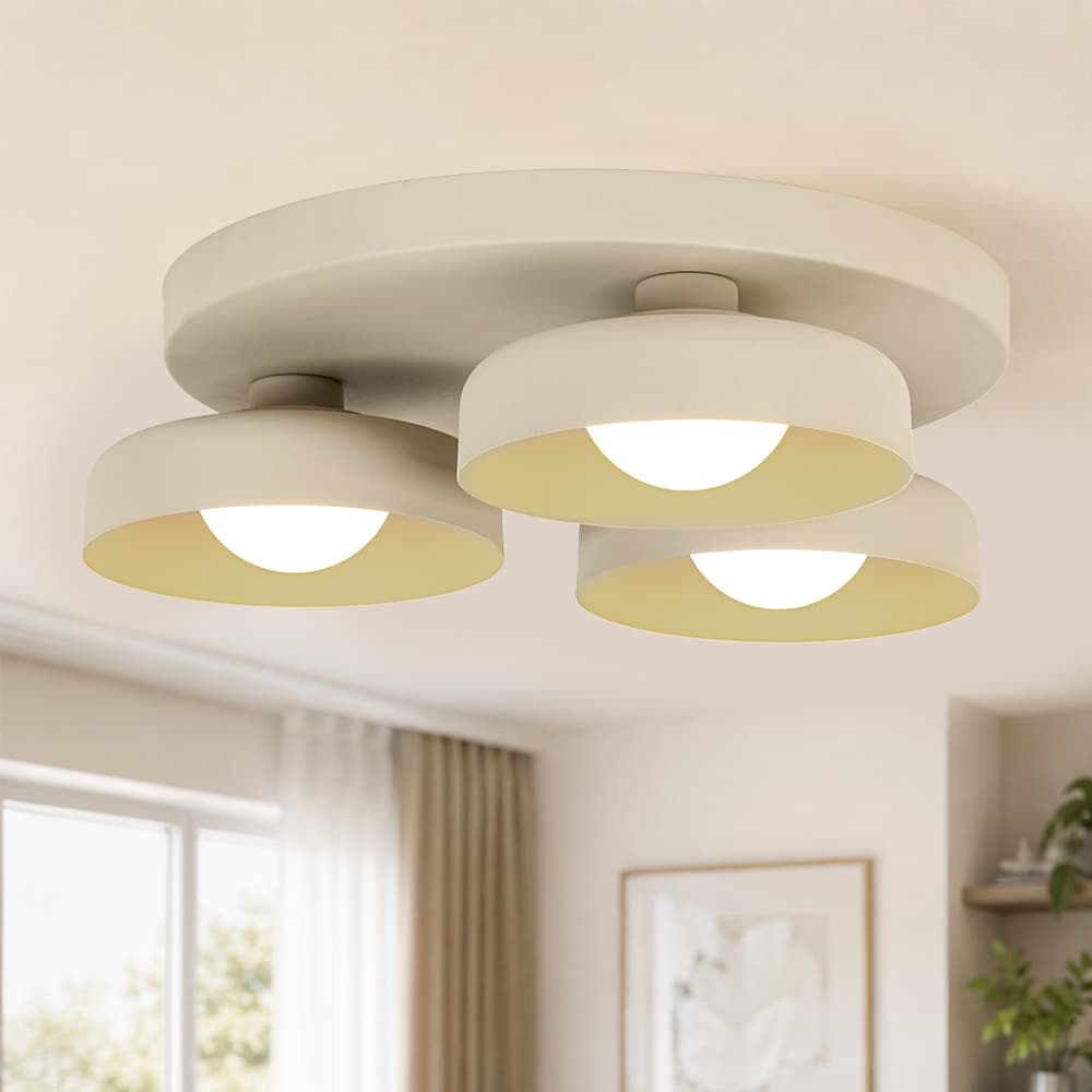 Dimmable Warm Light Khaki Matte 3 - Light Bowl LED Flush Mount - LightfixturesUAE