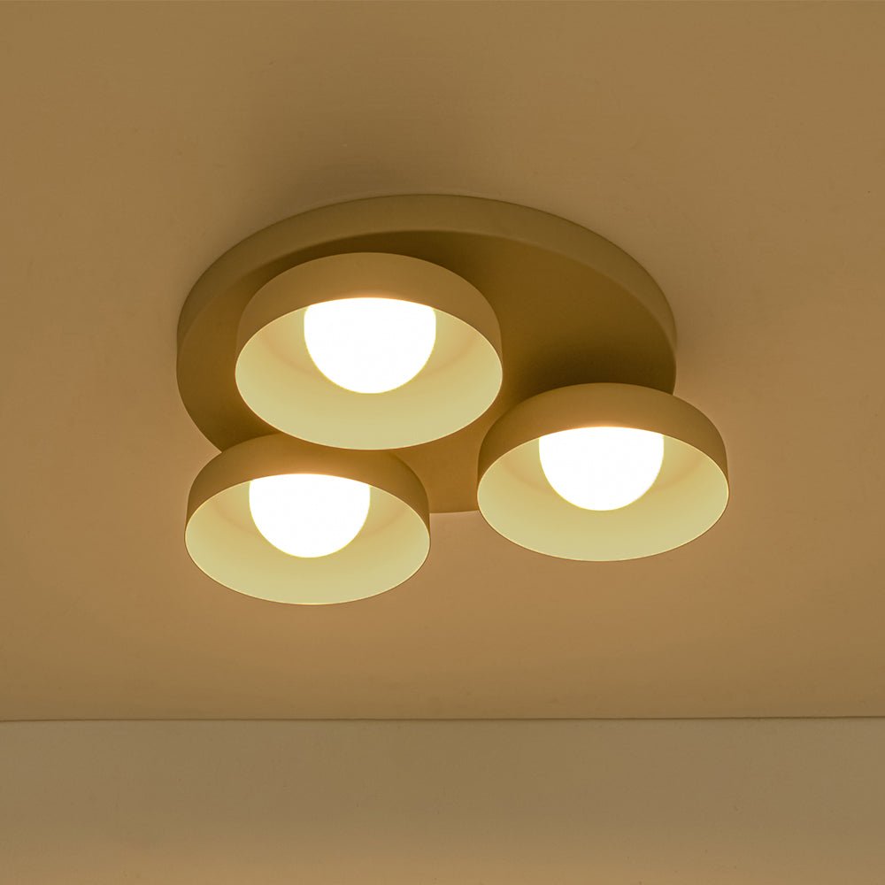 Dimmable Warm Light Khaki Matte 3 - Light Bowl LED Flush Mount - LightfixturesUAE
