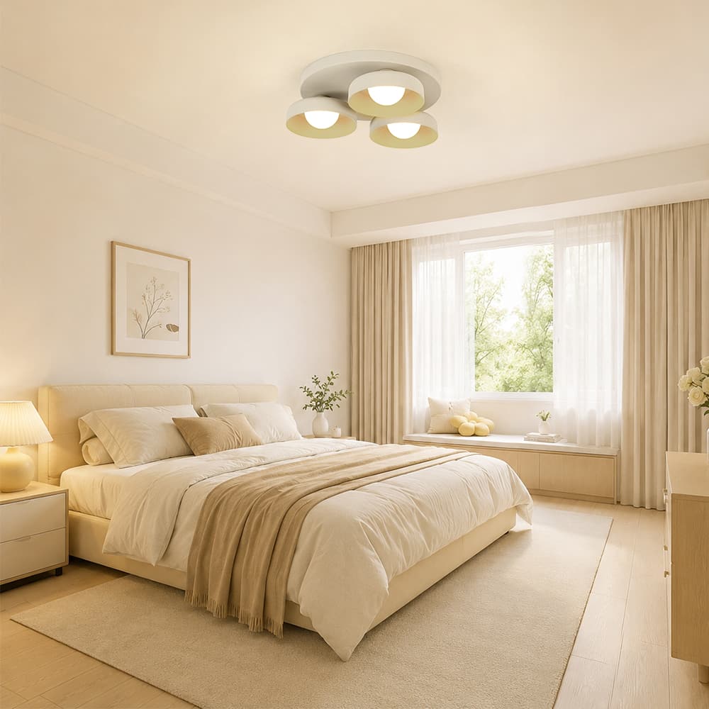 Dimmable Warm Light Khaki Matte 3 - Light Bowl LED Flush Mount - LightfixturesUAE