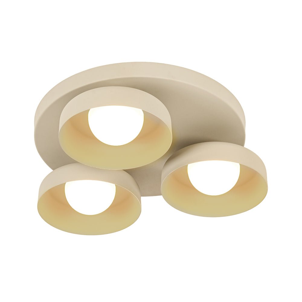 Dimmable Warm Light Khaki Matte 3 - Light Bowl LED Flush Mount - LightfixturesUAE