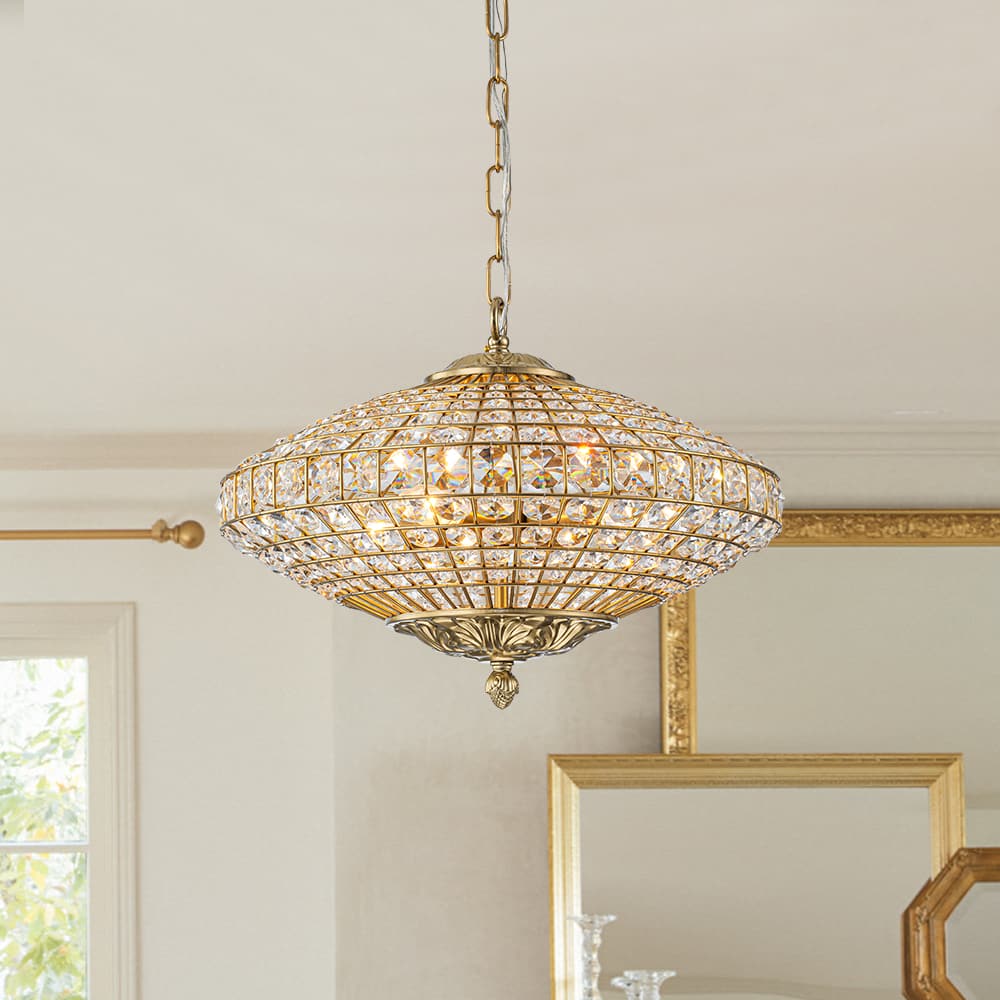 European Court Style Antique Brass Diamond - Shaped Crystal Chandelier - LightfixturesUAE