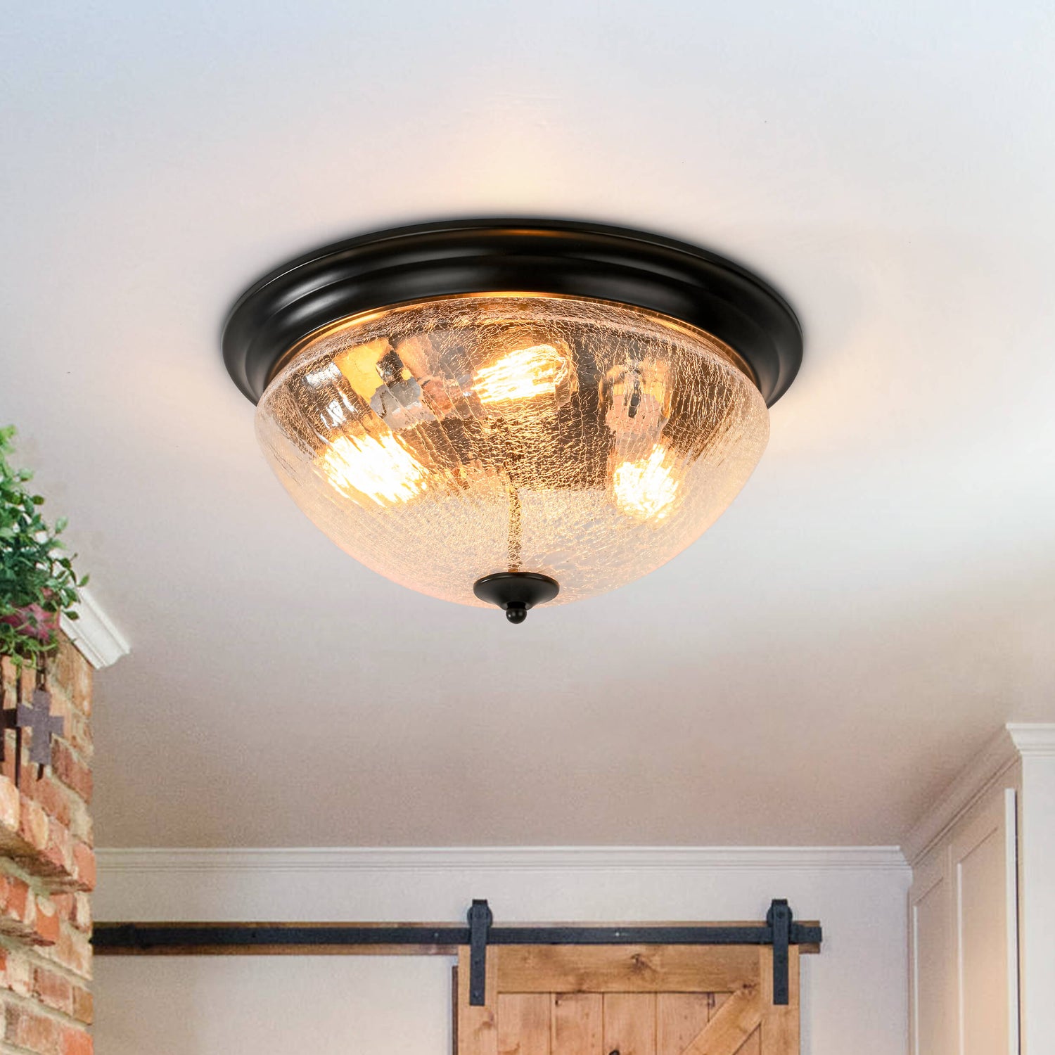 Farmhouse 3 - Light Mushroom Crackled Glass Flush Mount Ceiling Light - LightfixturesUAE
