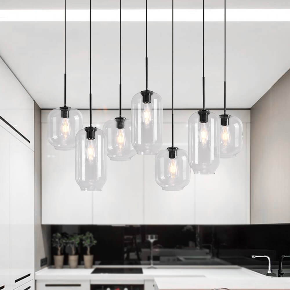 Glam 7 - Light Linear Cylinder Globes Chandelier - LightfixturesUAE
