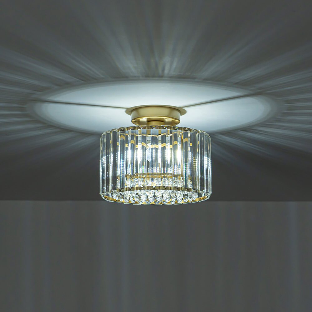 Glam Single Light Round Crystal Flush Mount Ceiling Light - LightfixturesUAE