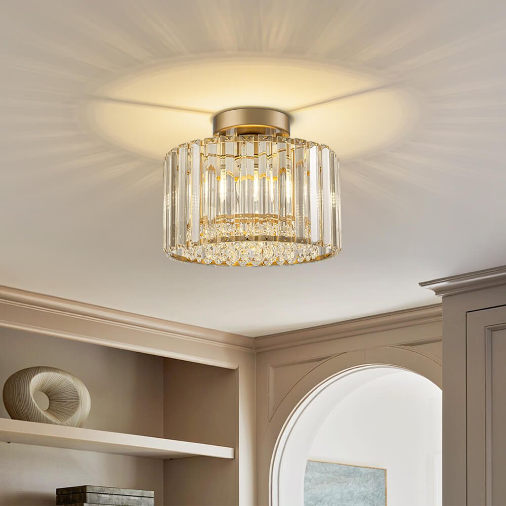 Glam Single Light Round Crystal Flush Mount Ceiling Light - LightfixturesUAE