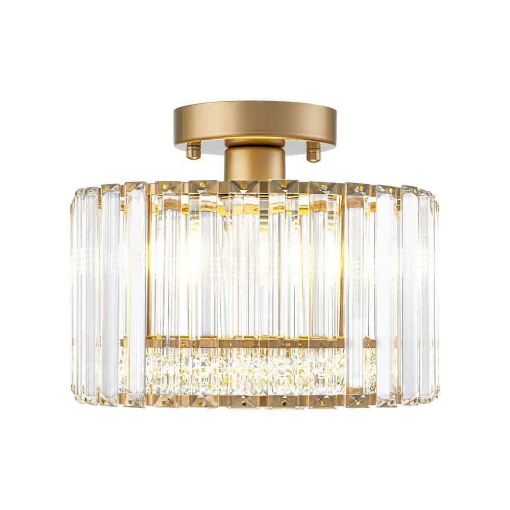 Glam Single Light Round Crystal Flush Mount Ceiling Light - LightfixturesUAE