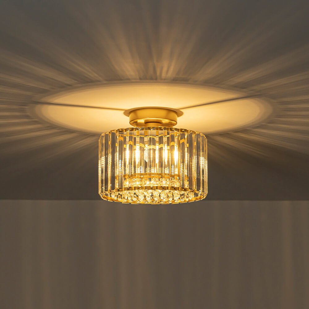 Glam Single Light Round Crystal Flush Mount Ceiling Light - LightfixturesUAE